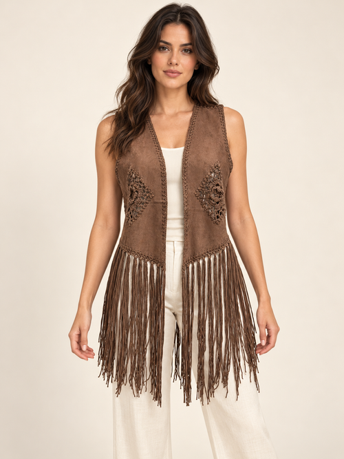 Chaleco con flecos marron — modelo