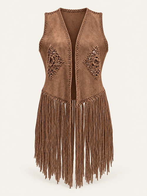 Chaleco con flecos marron — prenda