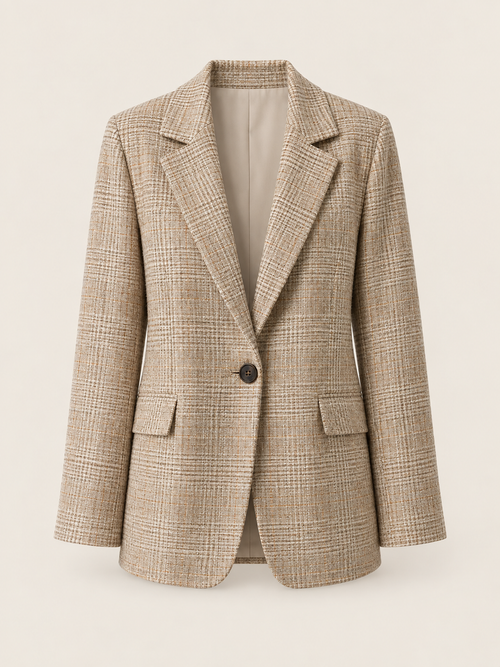 Blazer de cuadros con un botón — imagen de prenda sola recreada digitalmente